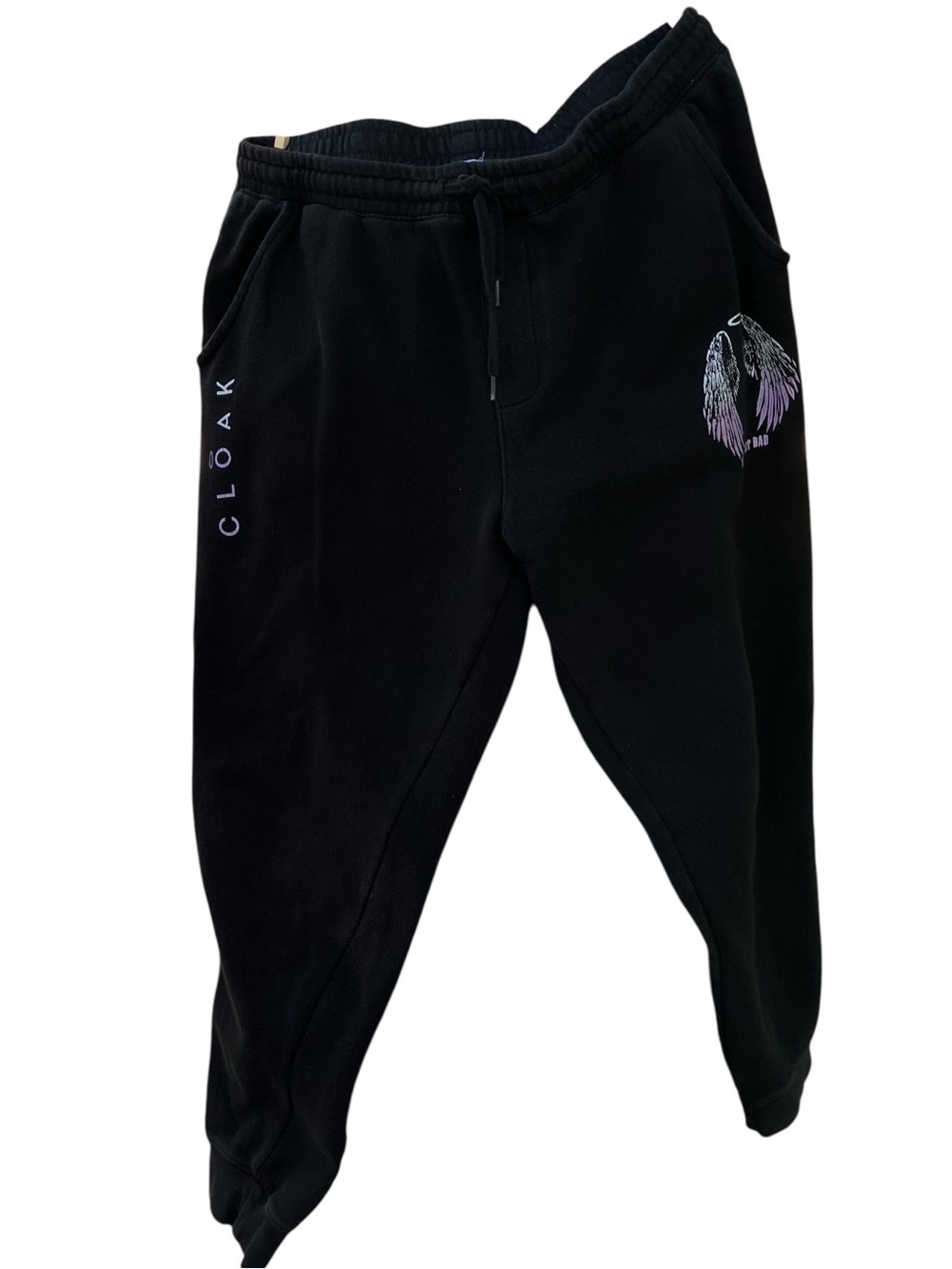 Cloak Angel Wings Joggers Goth Y2K Streetwear Black Sweatpants L
